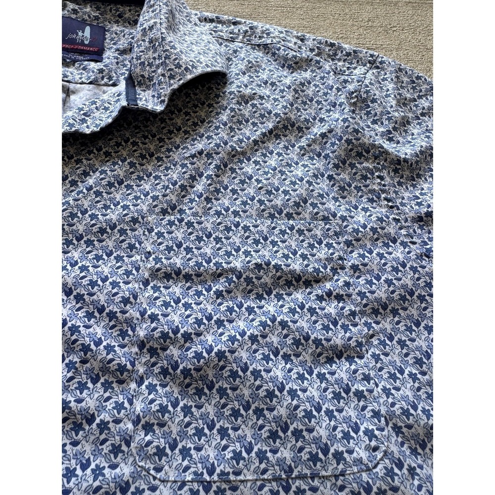 Johnnie-O Floral Performance Polo Men's XLarge Blue White Golf Shirt - Picture 6 of 11